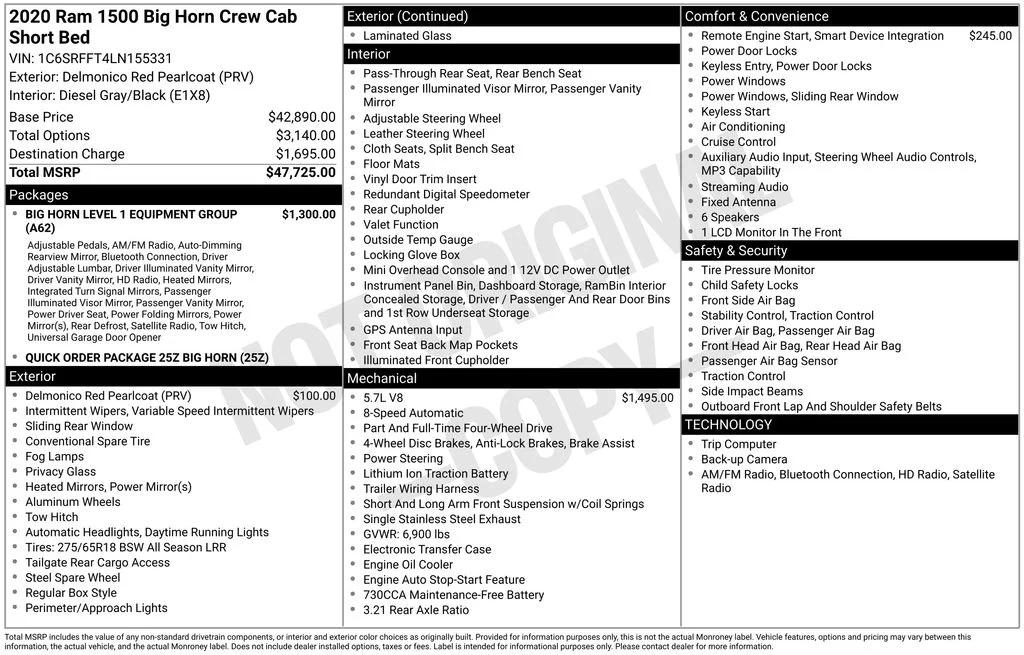 ram ram 1500 pickup 2020 1C6SRFFT4LN155331 image ram ram 1500 pickup 2020 1C6SRFFT4LN155331 image